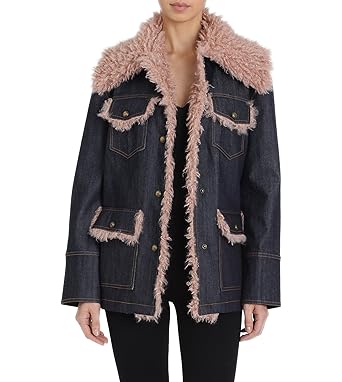avec les filles faux fur trim denim parka