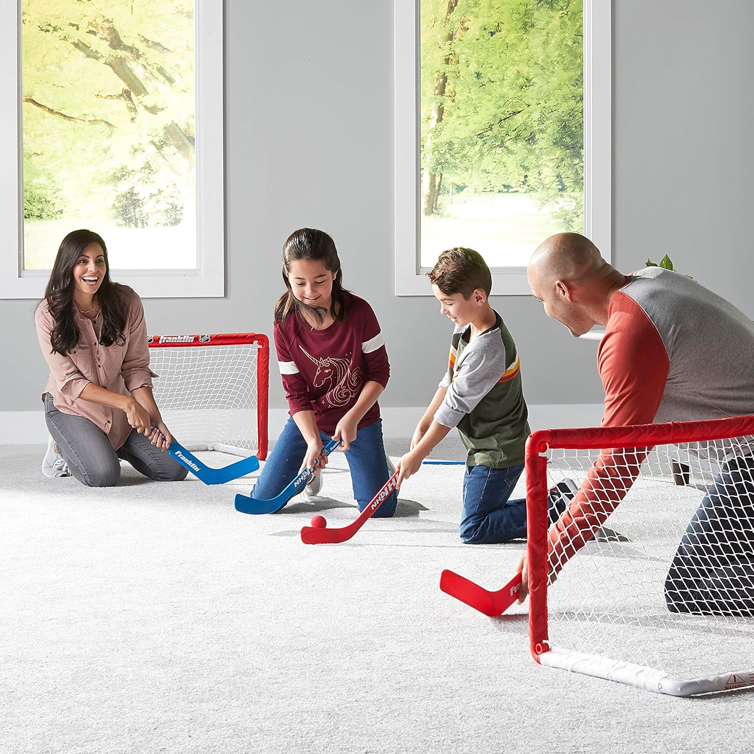 Franklin Sports Knee Hockey Goal Set of 2 – Play Mini Hockey Anytime, Anywhere – Player and Goalie Sticks Included – Fully Collapsible – Great for Kids : Hockey Nets : Sports & Outdoors
