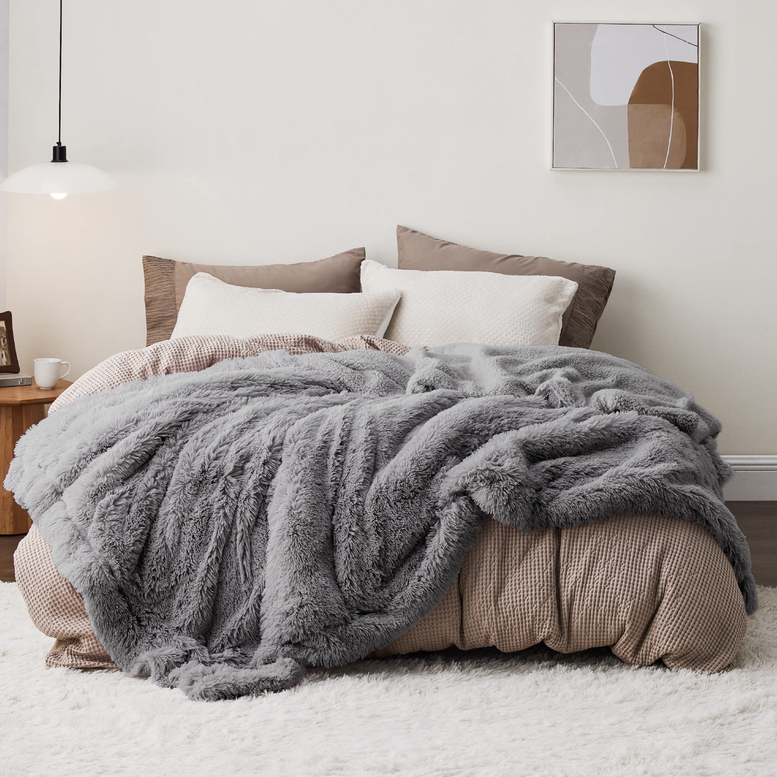 Photo 1 of Bedsure GentleSoft Fluffy Grey Blankets Queen Size for Bed, Thick Sherpa Faux Fur Fleece Fuzzy Plush Winter Warm Heavy Soft Queen Blankets, Bedroom Decor Grey Gifts Cozy Gifts for Women Men, 90x90