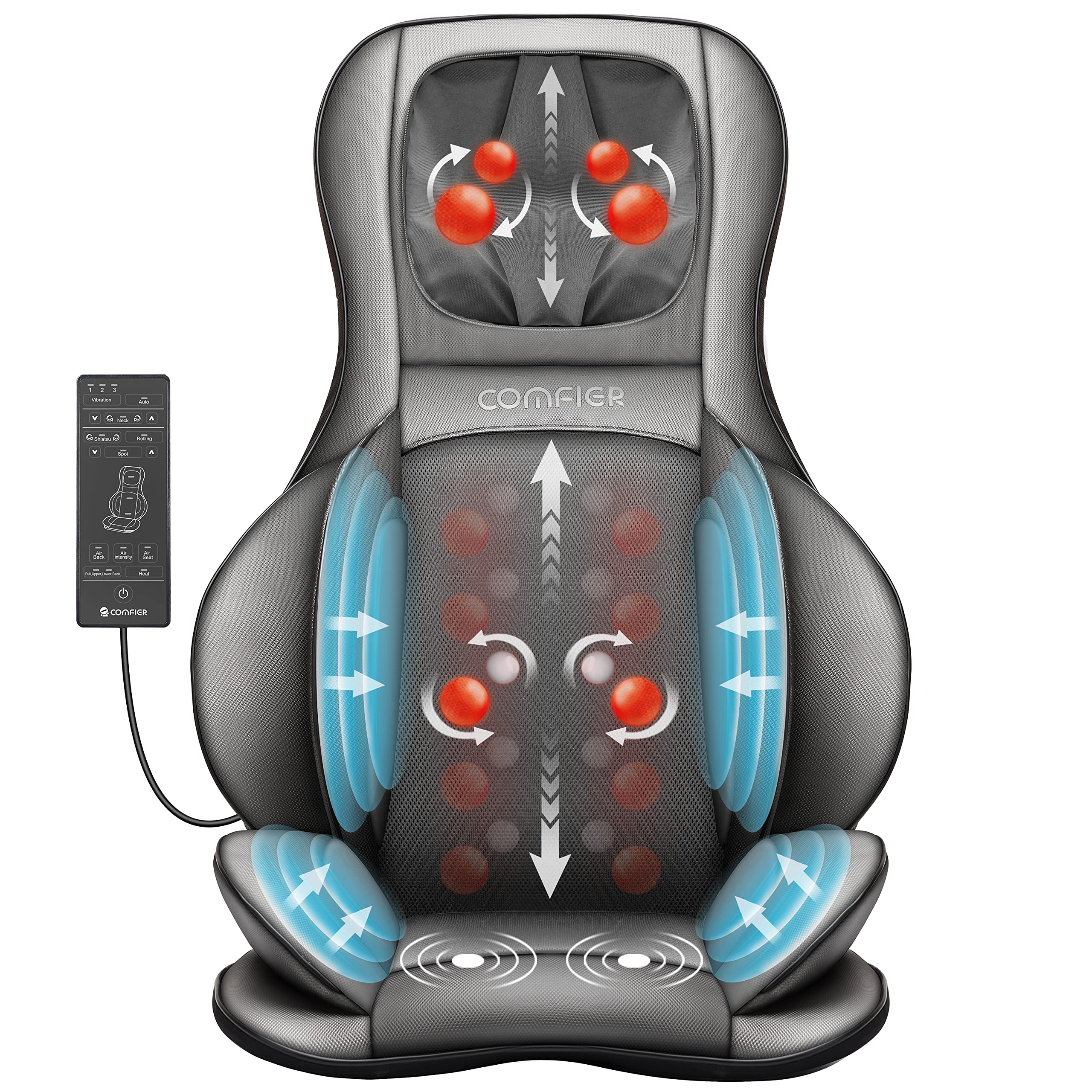 COMFIER Neck and Back Massager with Heat,Shiatsu Massage Chair Pad