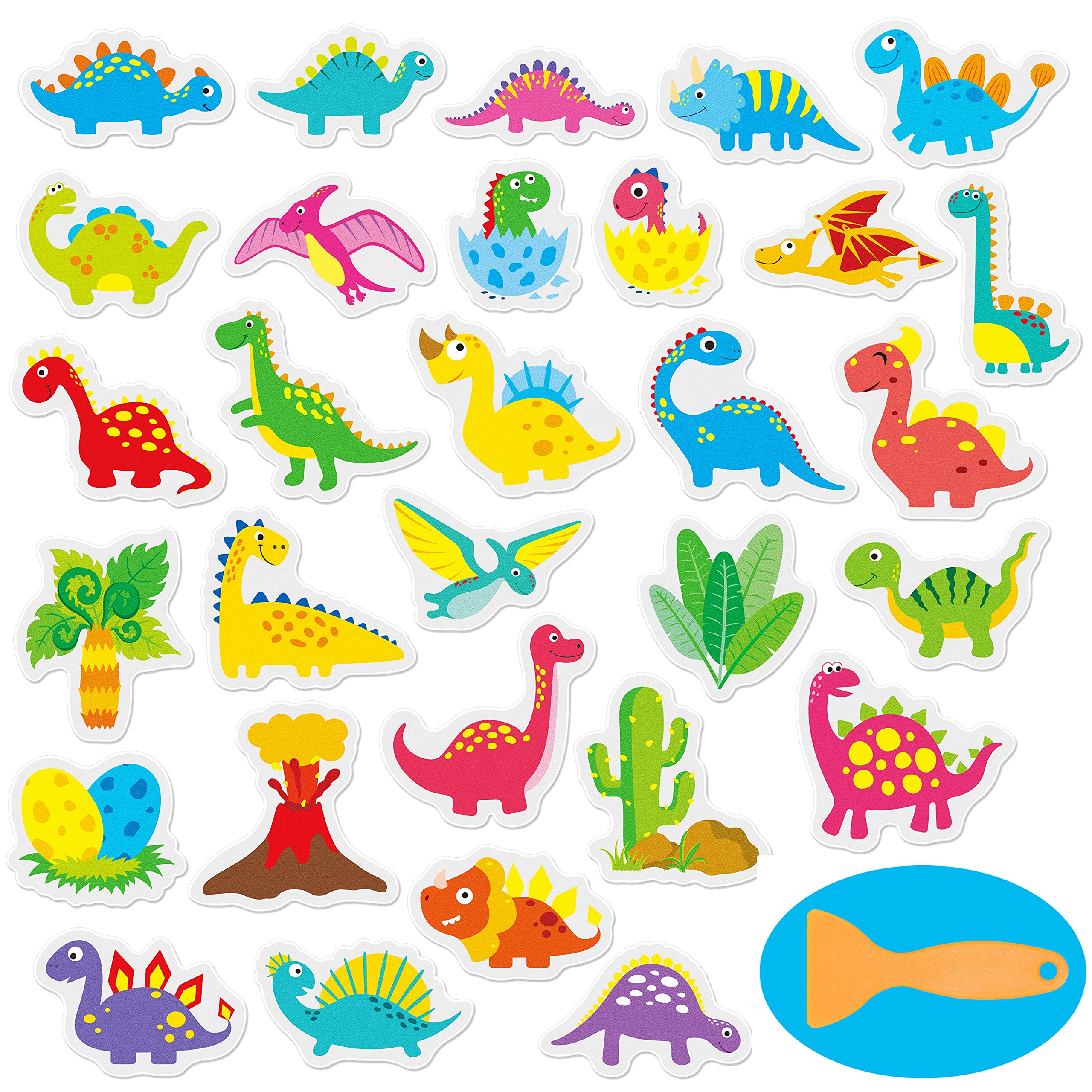Hebayy 30 Non Slip Bathtub Stickers with Dinosaur Design, Waterproof and Anti Skid for Shower and Bathtub with Premium Scraper
