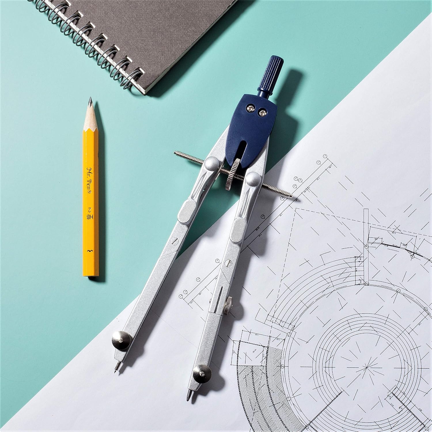 Mr. Pen Professional Metal Compass with Wheel and Lock for Geometry, Drafting, Math, Drawing : Office Products