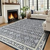 Jainmy Dark Blue 8x10 Area Rugs for Living Room, Transitional Classic Boho Floral Moroccan Trellis Printed Carpet Rug for Bed