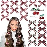 YAEISM 20PCS Red Bow Hair Clips 5 Styles Plaid Mini Bow Hair Clips Christmas Hair Accessories Cherry Alligator Clips Gingham Bowknot Barrettes for Girls Women