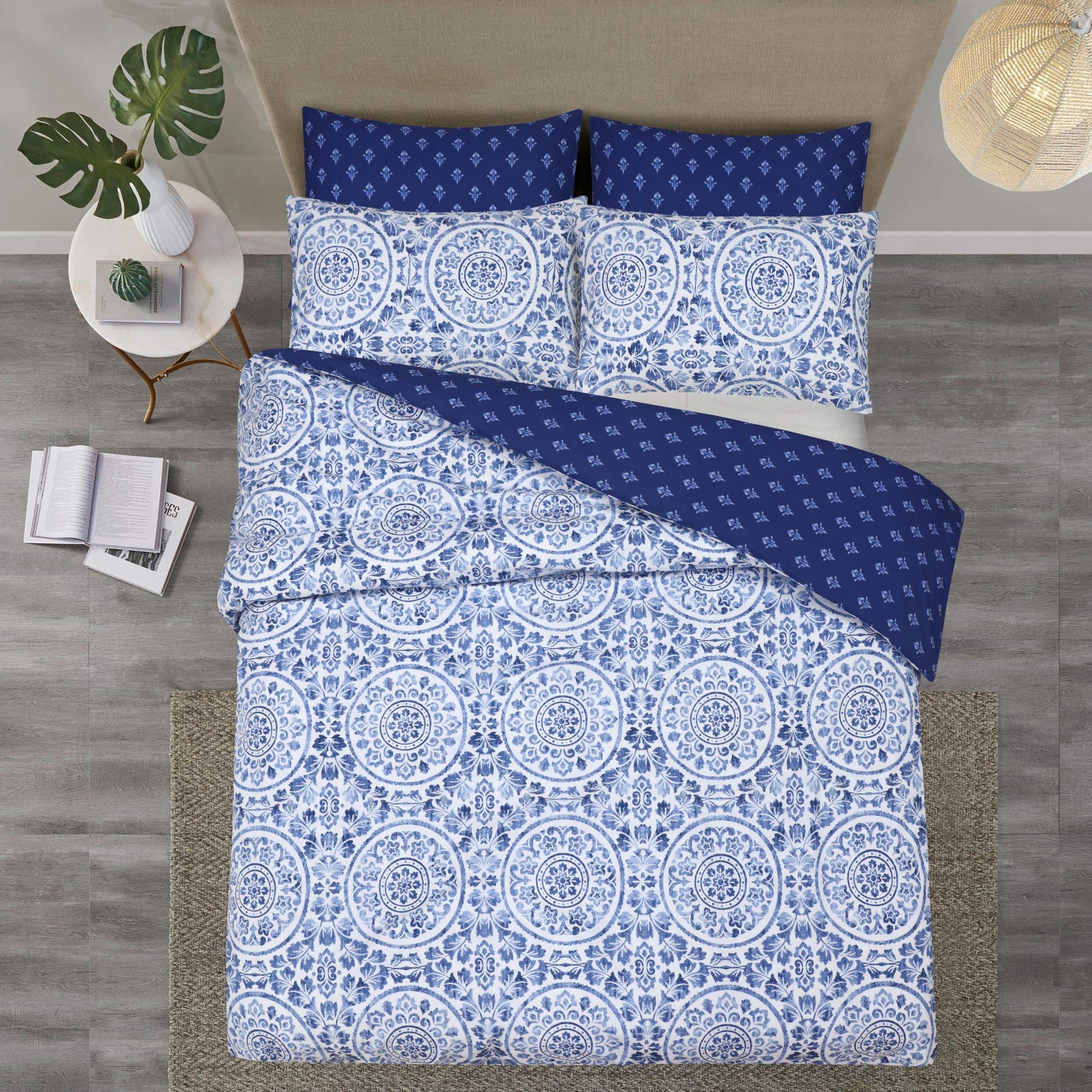 DTEX HOMES King Size Duvet Cover Sets 100% Pure Cotton Reversible Printed Hotel Quality Duvet Cover Ultra Soft Easy Care bedding sets king size Super Soft and Luxury Duvet Cover Sets (Greek Blue)