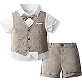 Volunboy Baby Boys Summer Suits Short Sleeve Wedding Ring Bearer Outfits 4Pcs Graduation Dress Vest Shirt Bowtie Shorts Set