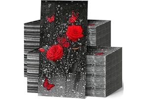 Moinchore 200 Pieces Red Rose Guest Napkins 2 Ply Floral Disposable Guest Towels for Bathroom Floral Bathroom Paper Hand Towels for Kitchen Holiday Party Supplies Home Party Decoration