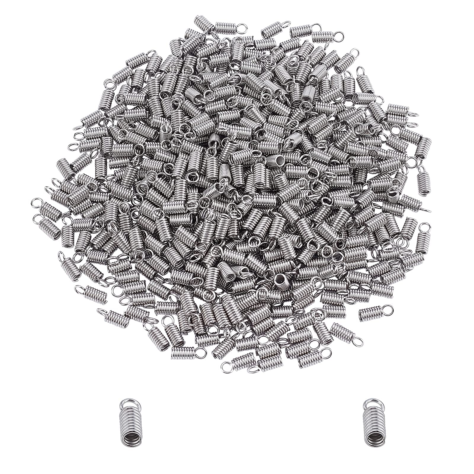 UNICRAFTALE 1000pcs Stainless Steel Coil Cord Ends 2.5mm Inner Diameter Mini Tube Cord Cap Tip Leather Cord Ends Caps 10mm Long Necklace Spring Fastener Crimp Clasp for Jewelry Making