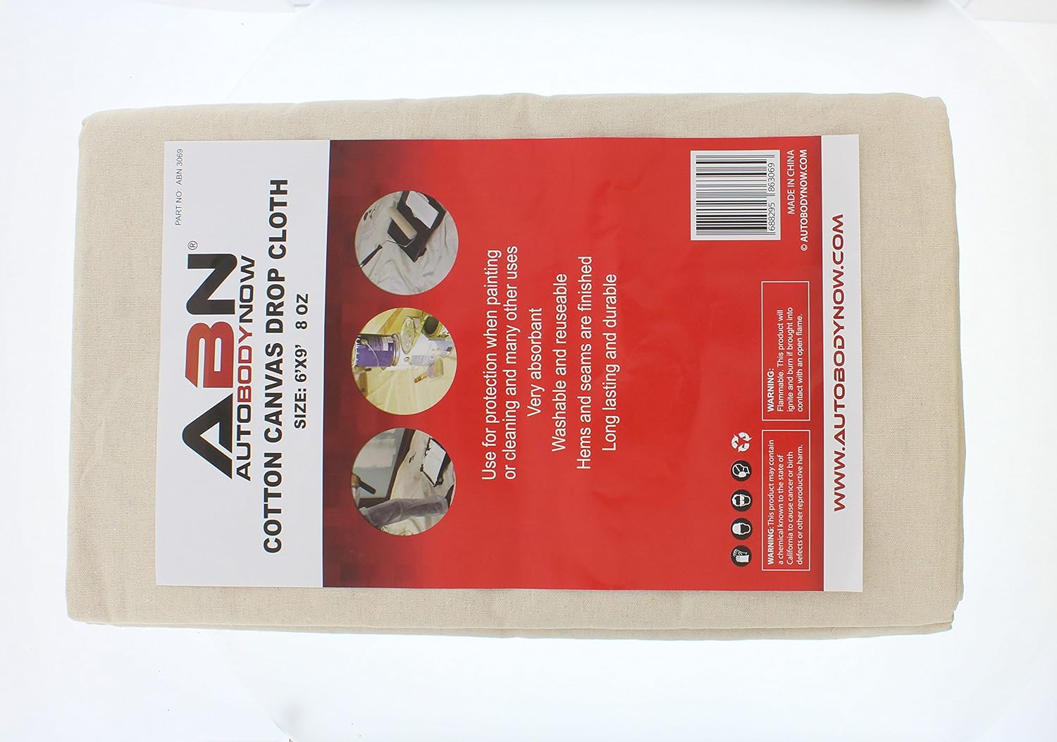 ABN Canvas Drop Cloths - 6 by 9 Ft Painters Drop Cloth Runner Floor Cover for Painting or Drop Cloth Curtains - - 