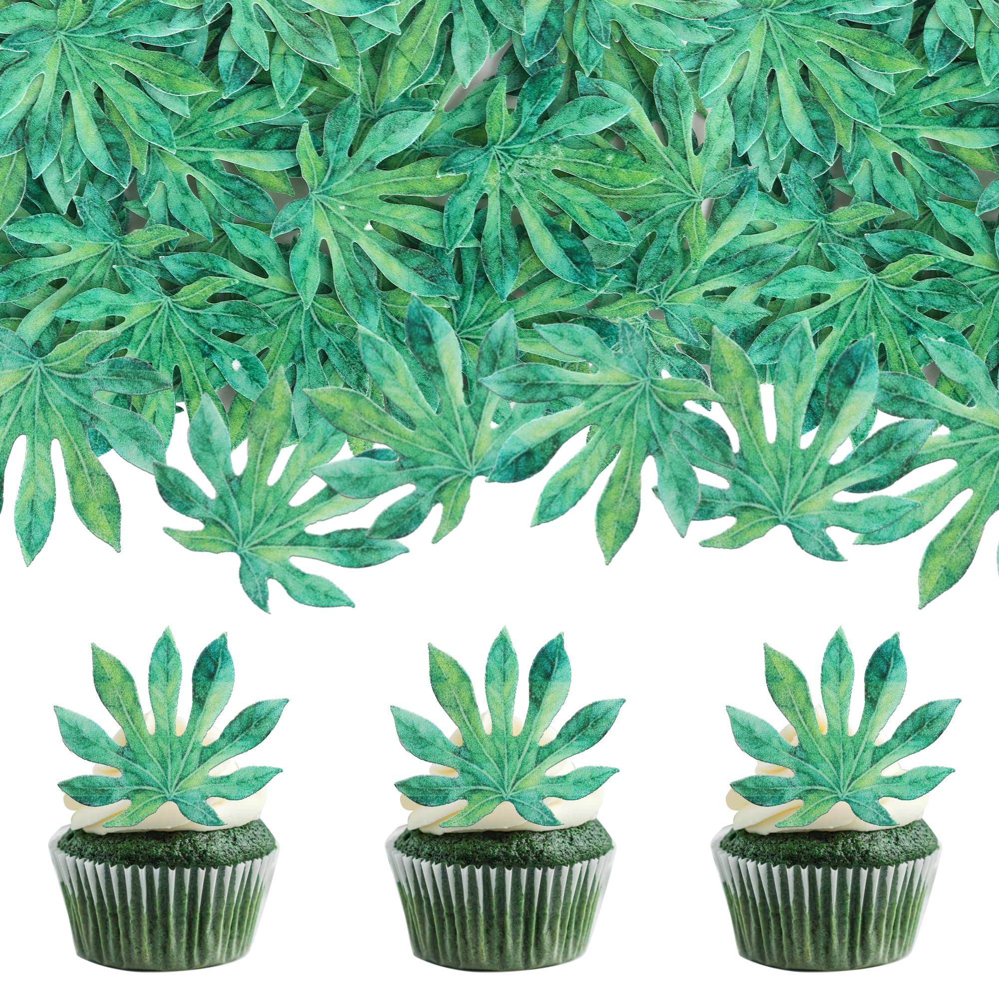 60 Pack Edible Tropical Turtle Cupcake Toppers Edible Palm Leaf Cake Decorations Wafer Paper Leaf Cupcake Picks for Baby Shower Kids Birthday Party Cake Food Decorations Supplies — image 1