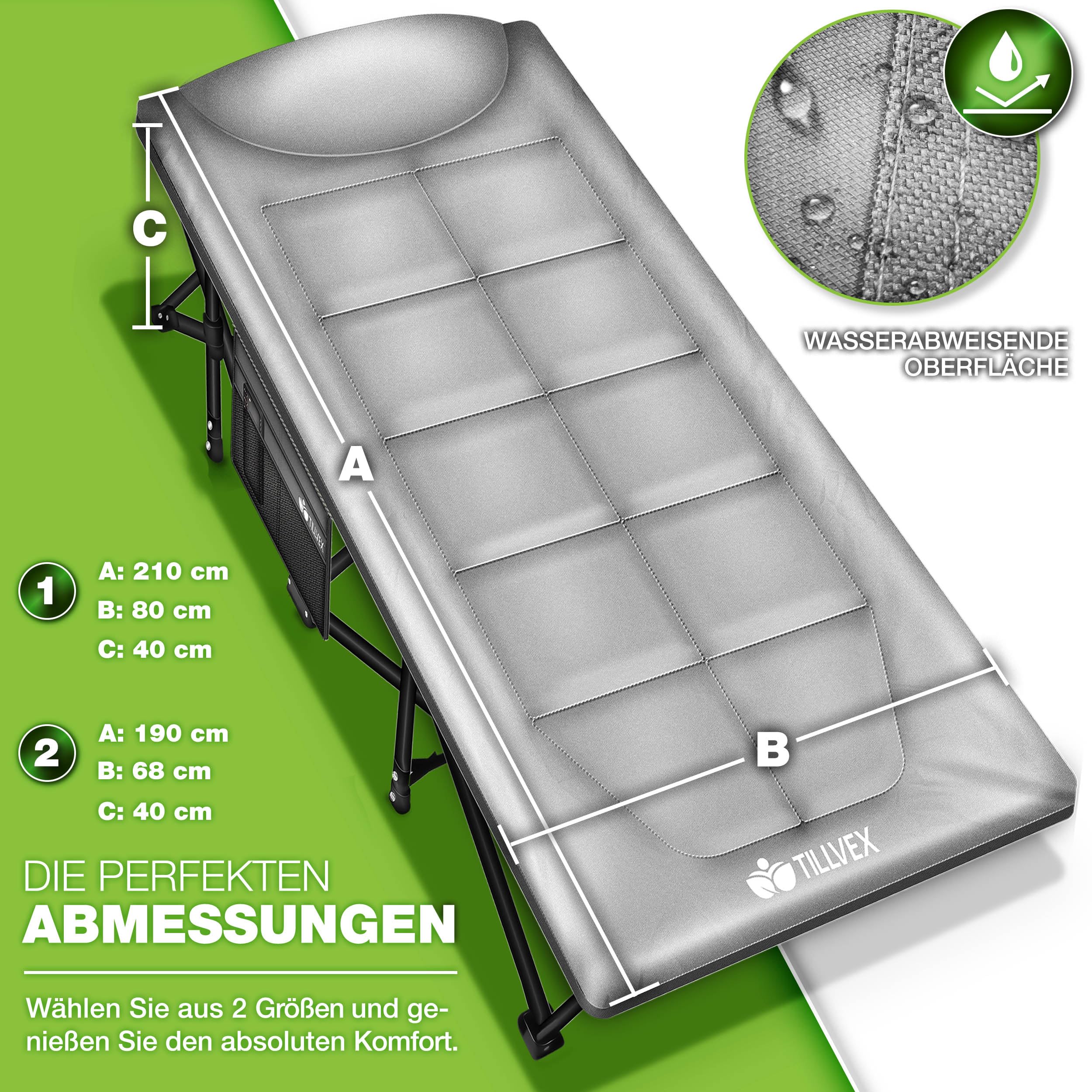 tillvex® Campingbett klappbar mit Tragetasche bis 200 kg | Campingliege extra breit | Feldbett Karpfenliege für Outdoor & Indoor | Klappbett Gästebett faltbar Garten Camping Angeln Festival Reise 6