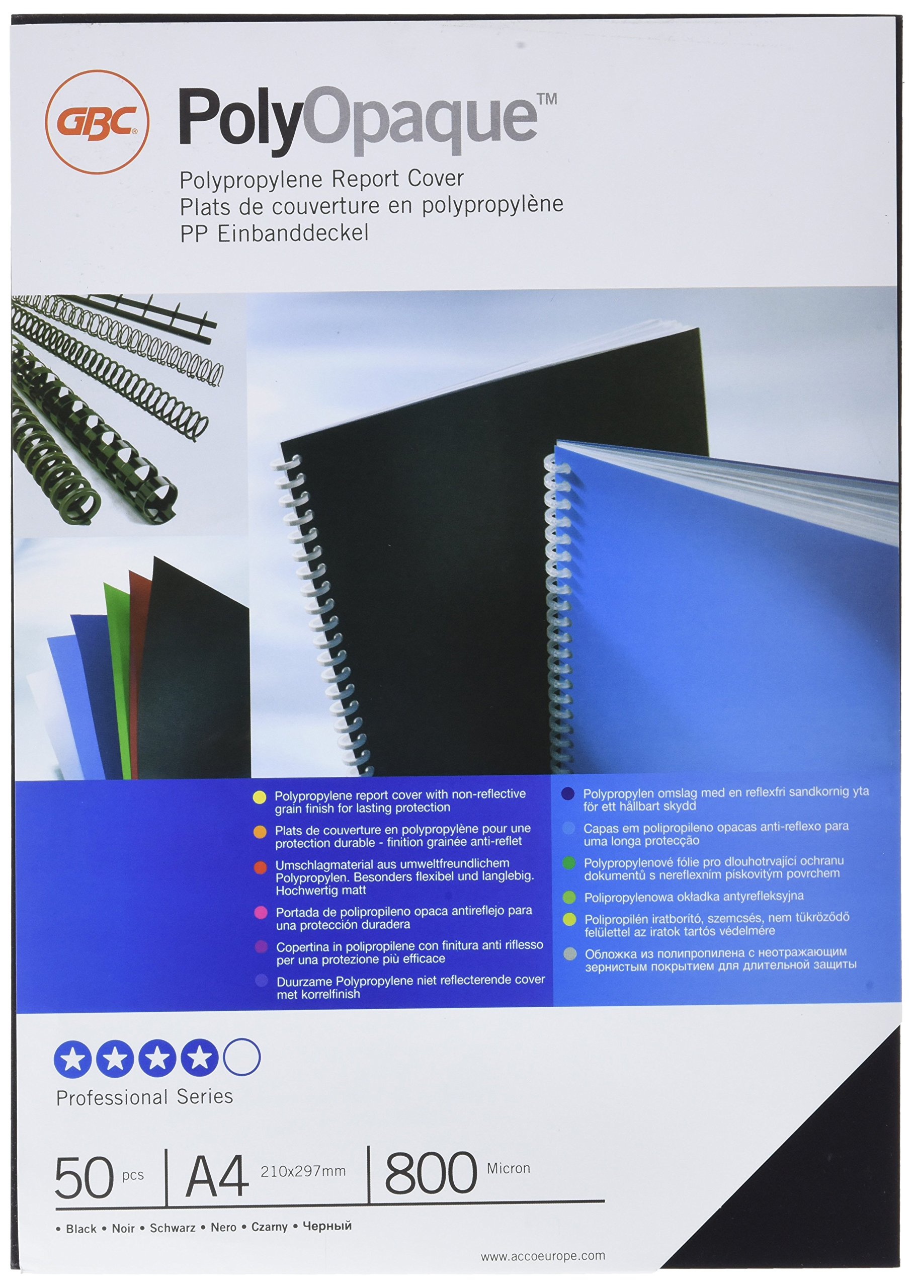 GBC ESP425804 – Polypropylene Polypropylene Binding Cover Opaque 800 Micron DIN A4 (Pack 50) Black