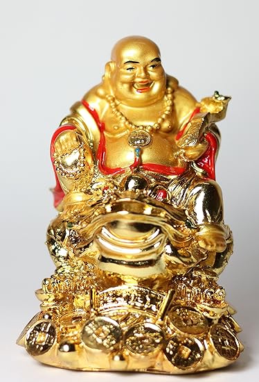 Jp Retail Feng Shui Laughing Buddha With Money Frog On Bed Of Wealth For Money Success And Happpiness