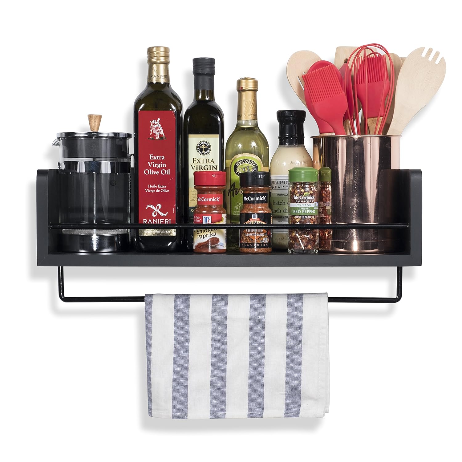 Rustic State Wall Mounted Kitchen Spice Rack Storage With Towel