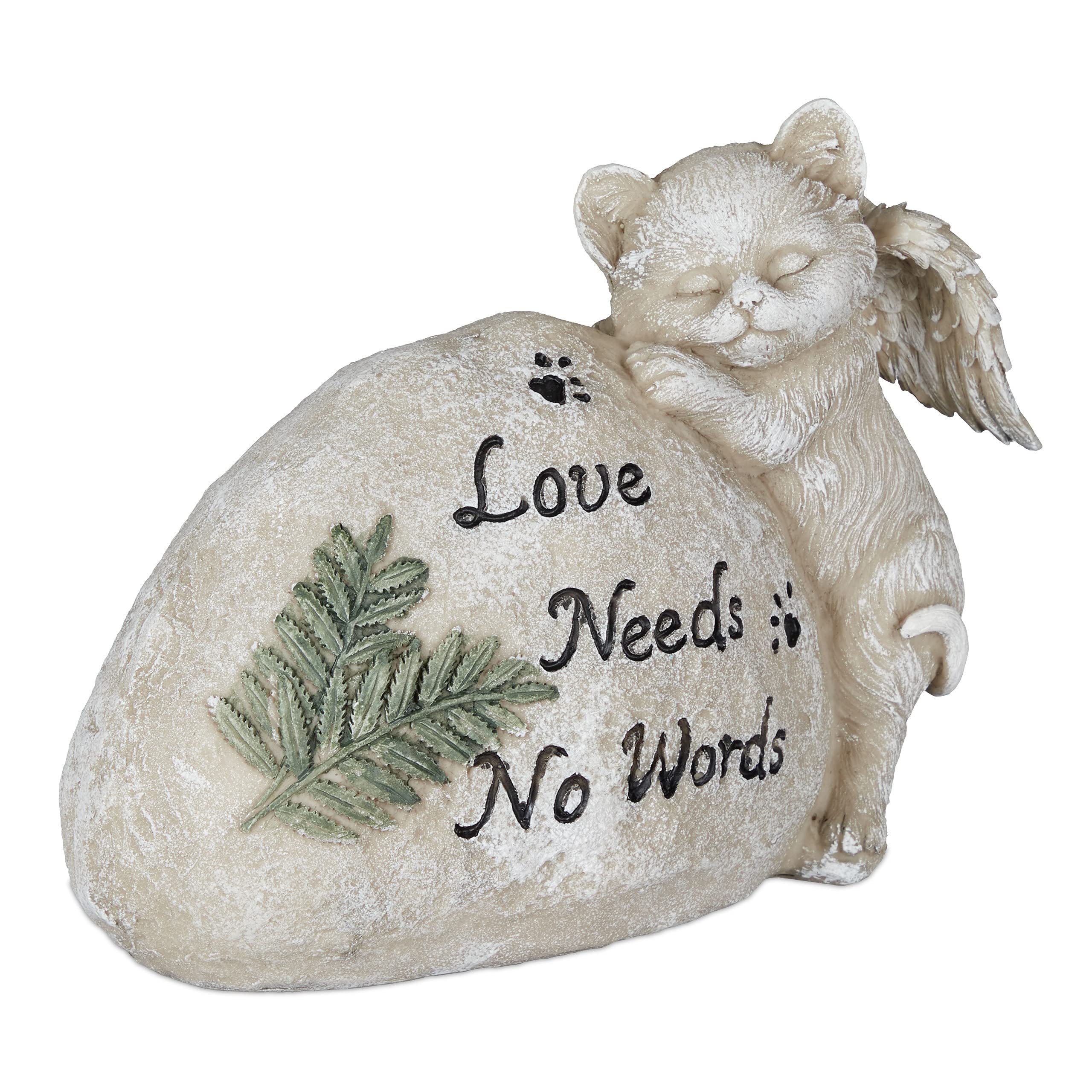 Relaxdays angel cat statue, grave ornament, statue for grave, cat memorial stone, weatherproof garden ornament, cream