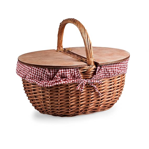 Picnic Time 'Country Picnic Basket' with Red/White Gingham Liner