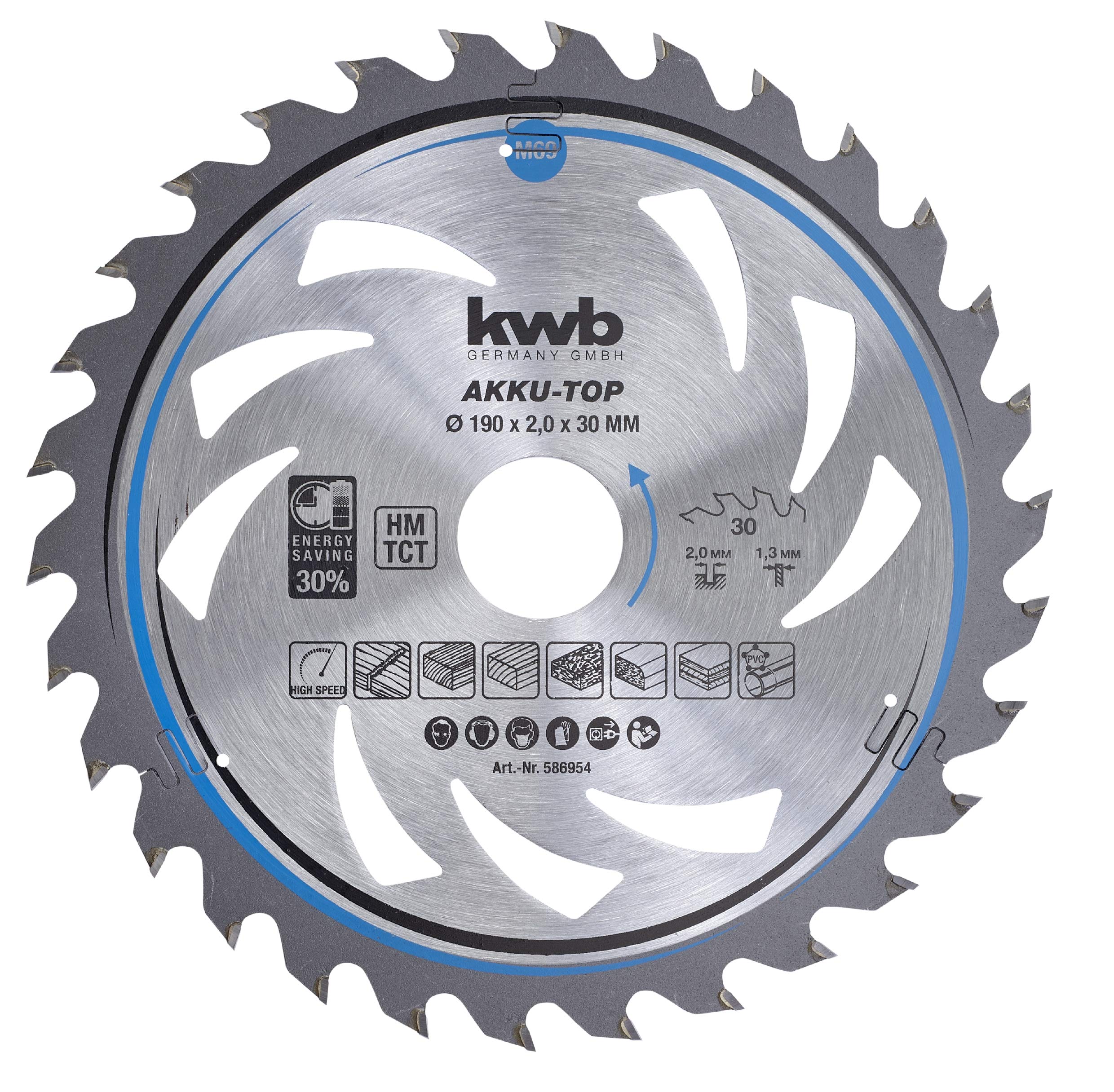kwb Circular Saw Blade 190 x 30 mm, Smooth Operation, Specifically Designed for Cordless Machines, Suitable for Soft and Hardwood, Plywood, and Chipboard