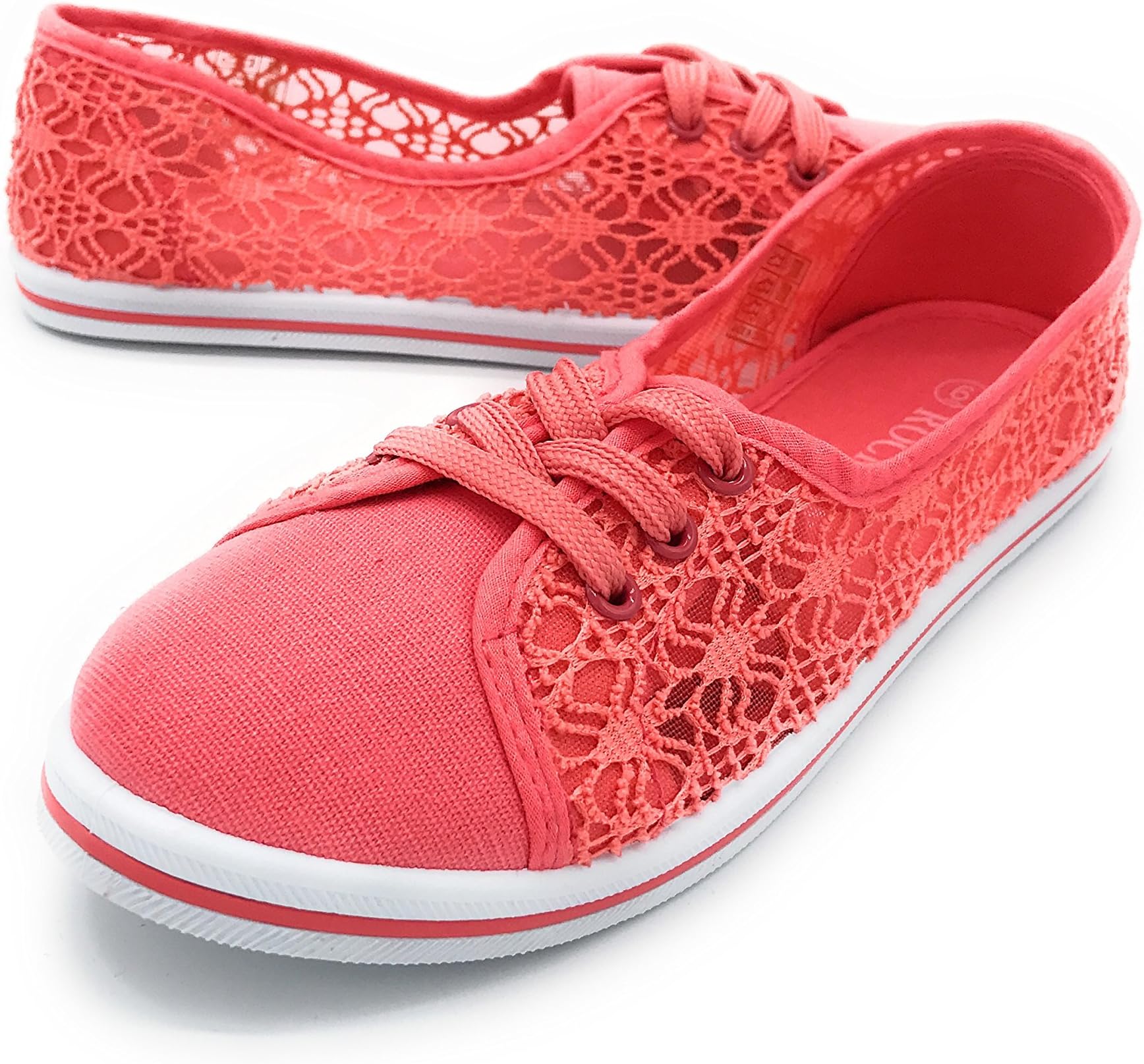 Women Canvas Lace Up Falts Ballet Shoes (5 B(M) US, 13Coral)