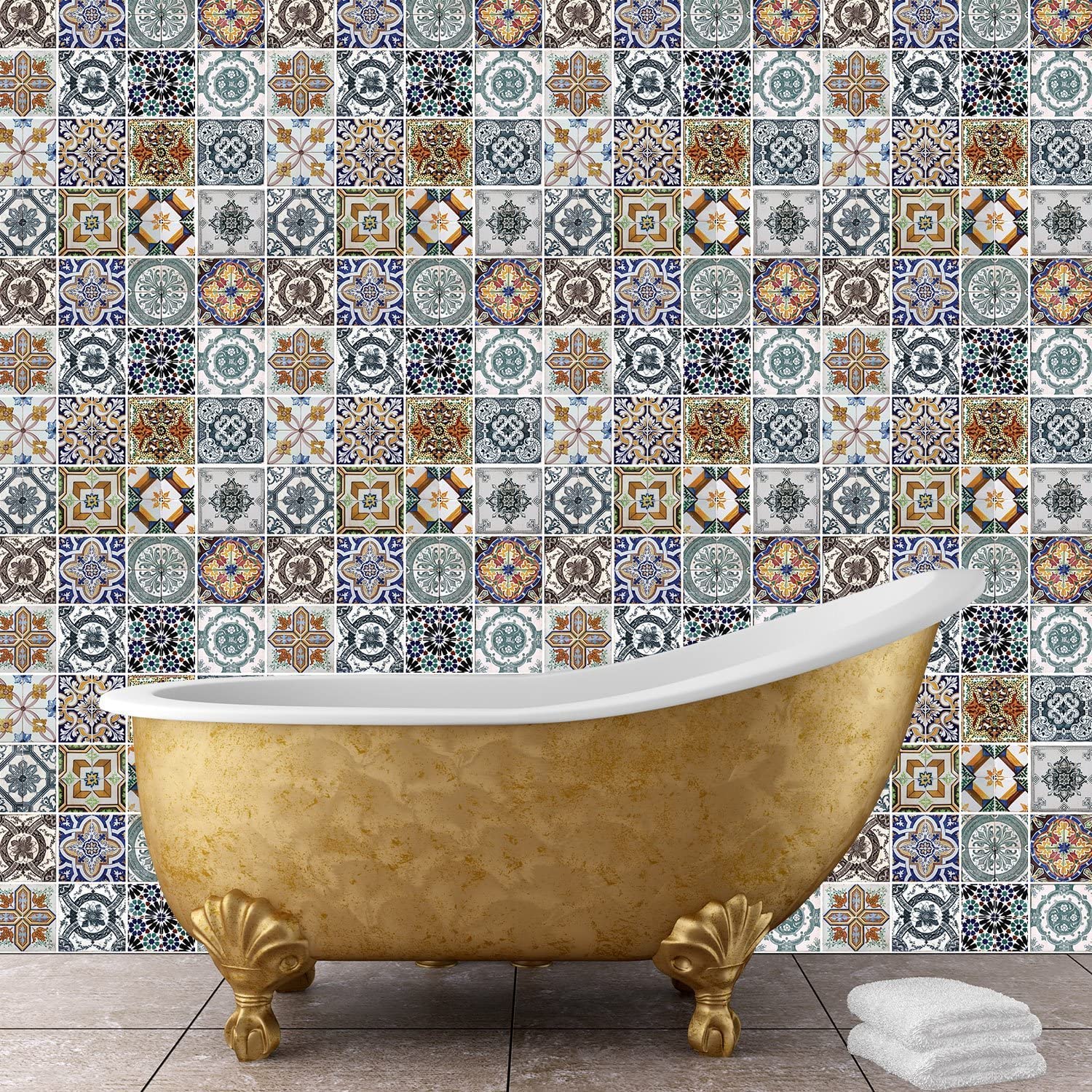 Walplus Mediterranean Tiles Removable Self-Adhesive Wall Stickers Murals Nursery Office Home Decoration, Pack of 4