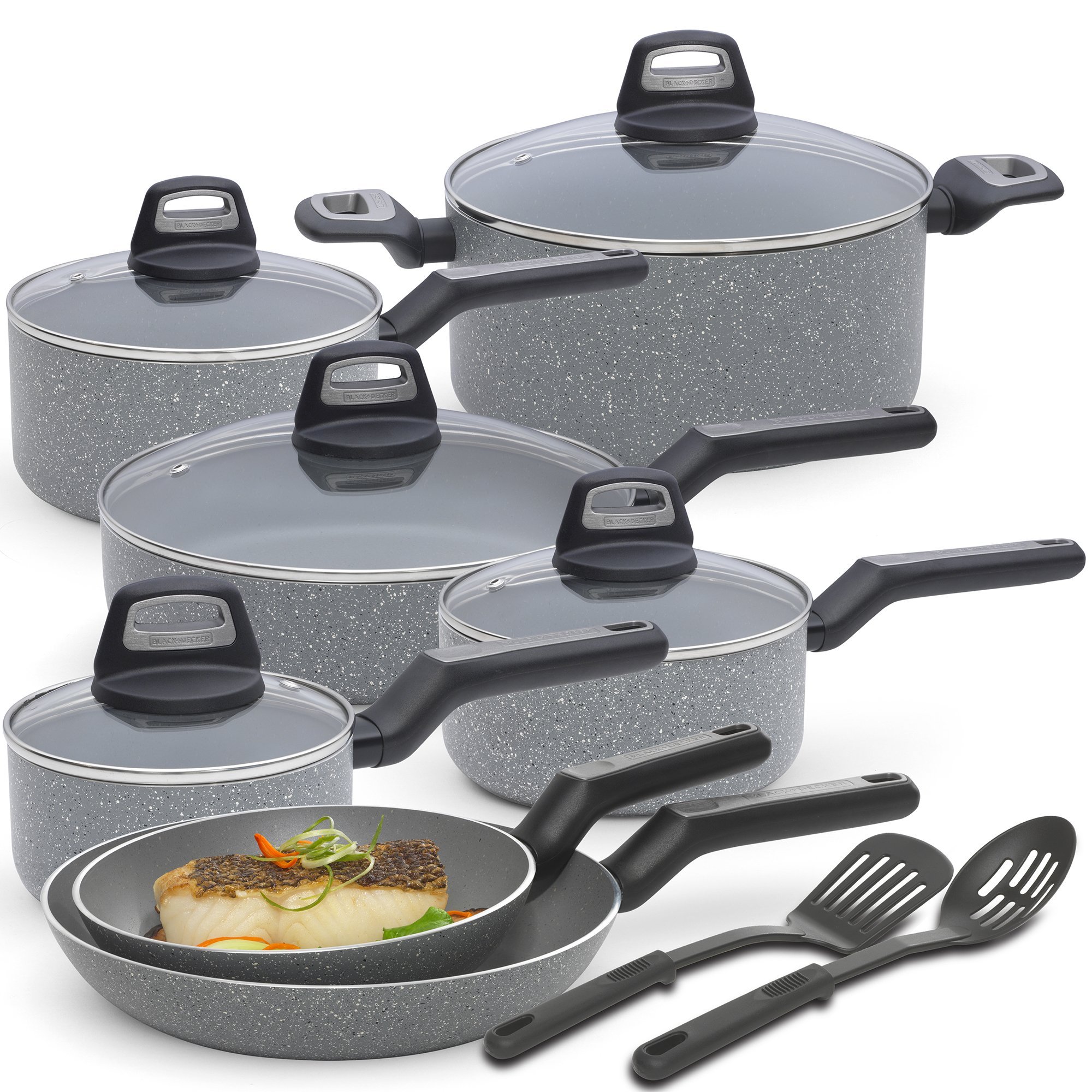 BLACK+DECKER 83355 14 Piece Durable Titanium Nonstick Interior Cookware
