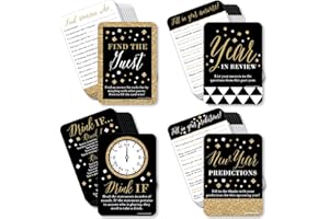 Big Dot of Happiness New Year's Eve Gold Party Games - 4 Games, 10 Cards Each - Year Review, Find Guest, Drink If, Predictions - Gamerific Bundle