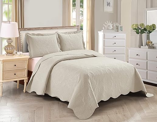 Better Home Style 2-Piece Luxury Quilt Set, Beige Twin Size