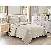 Kids Zone Home Collection, Over Size, Elegant Vintage Floral Pattern Embossed, Light Weight, Scalloped Edges, Bedspread Set, Solid, #Stacy, 3 Pieces, King/California King, Beige