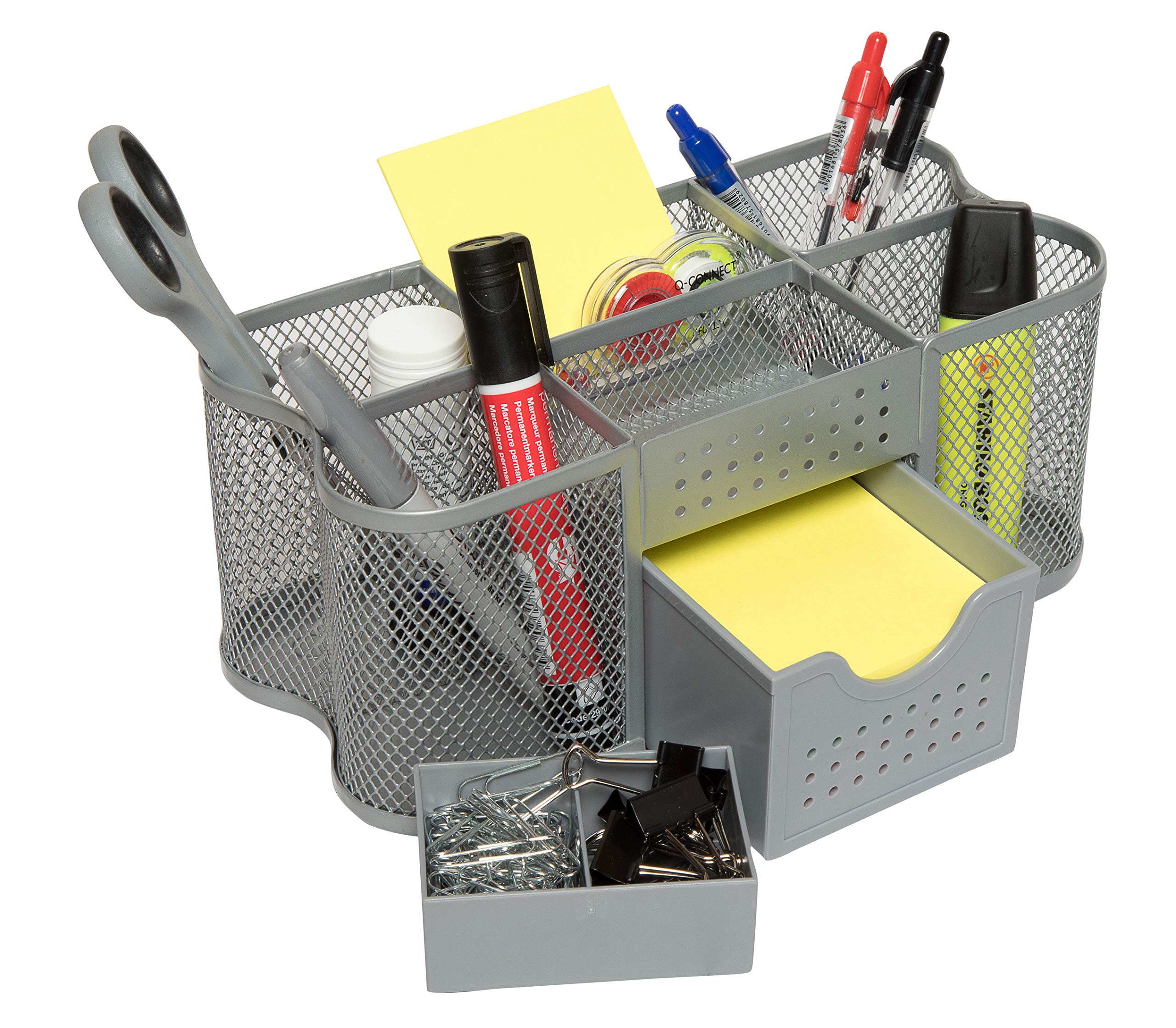 Amtido Desk Tidy Organiser Caddy, Office Supplies Holder, Pen, Pencil and Stationary Pot - Mesh Design - Silver