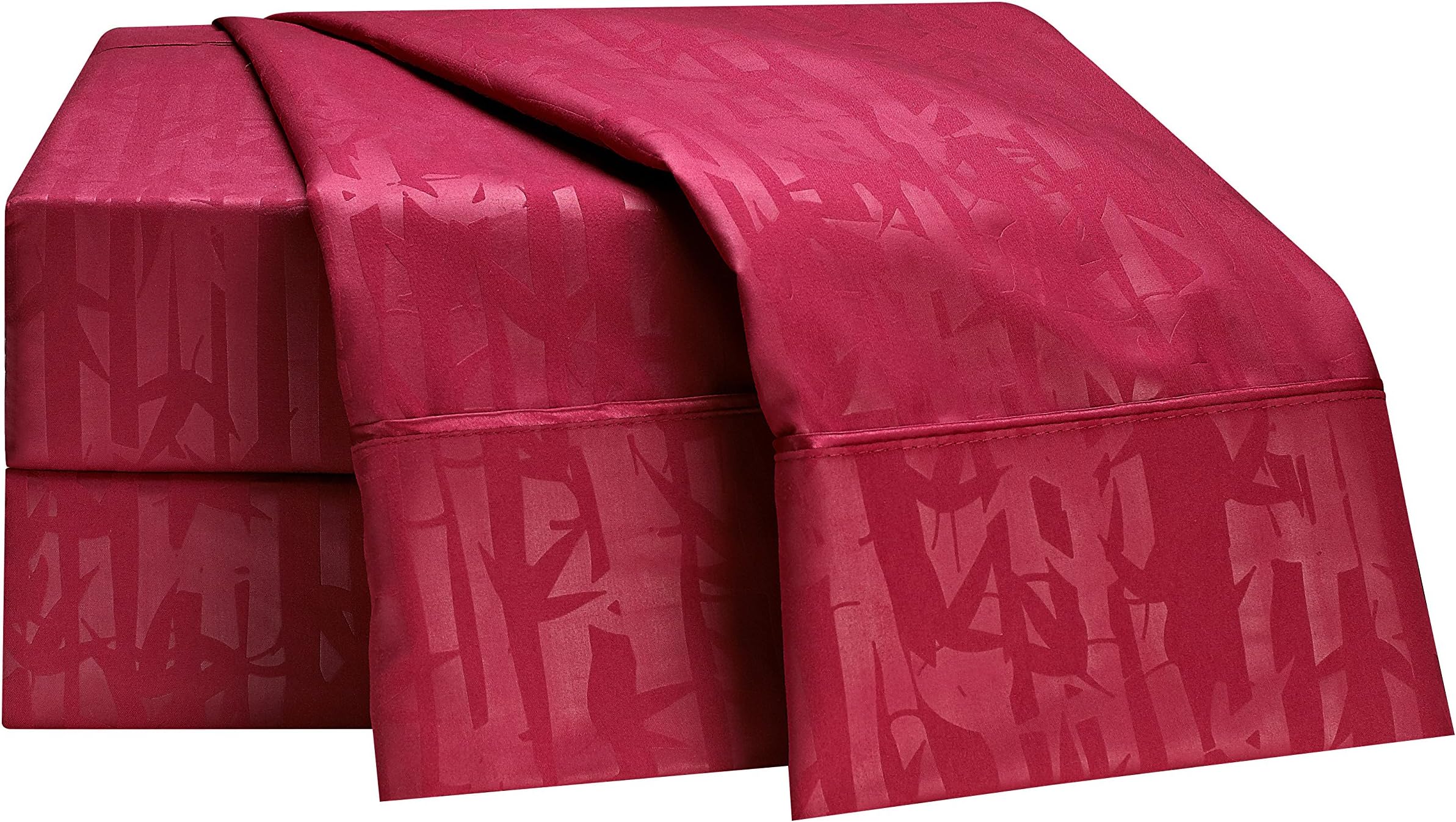 Clara Clark Premier 1800 Collection 100-Percent Microfiber Bamboo Embossed Bed Sheet Set, Queen Size, Burgundy Red