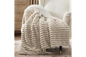 Bedsure Sherpa Throw Blanket for Couch - Super Soft, Cozy Fleece Thick Warm Blanket for Winter, GentleSoft Plush & Fluffy Christmas Throw Gift for Women, Room Decor, Beige, 50x60 Inches