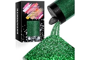 ESTANOITE Holographic Ultra Fine Glitter, 7.41Oz/210G Resin Glitter Powder Sequins Flakes, 1/128" Metallic Iridescent Glitter for Resin Tumblers Art Crafts, Hair Face Body Nail Glitter (Jungle Green)