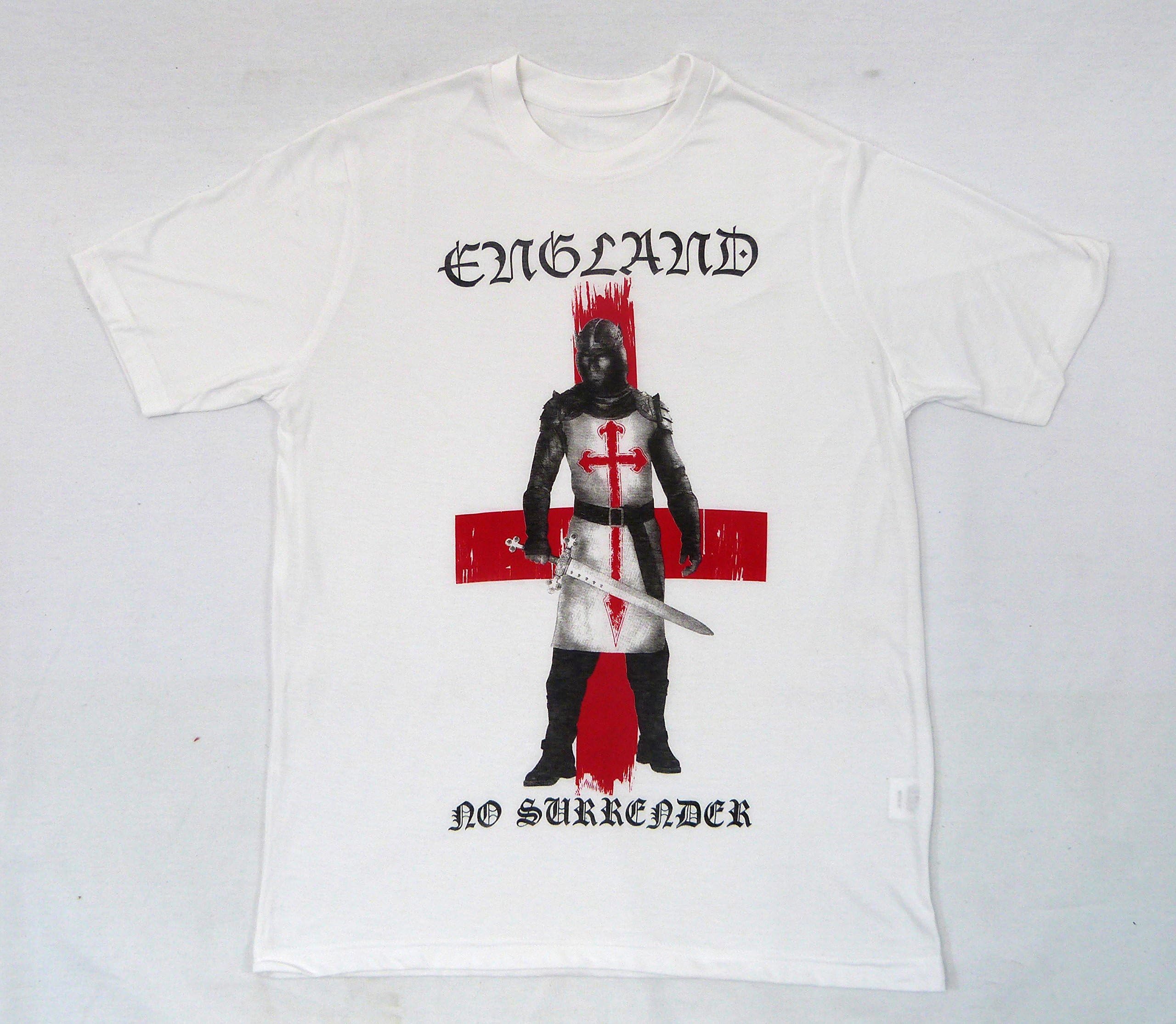 FDD4U T-SHIRT ENGLAND NO SURRENDER PATRIOT CRUSADER WHITE S M L XL