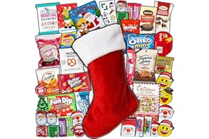 CRAVEBOX Christmas Stocking Stuffed (1ct) Candy Snacks Chocolates already pre-filled Holiday Variety Assortment Stuffers Gift Present for Kids Children Grandchildren Boys Girls College Students Santa Red