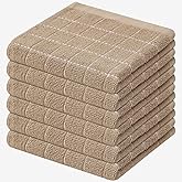 Mordimy 100% Cotton Terry Cloth Dish Cloths, Soft and Absorbent Checkered Dish Towels, Quick Drying Dish Rags for Washing Dishes, 6 Pack, 12 x 12 Inches, Tan