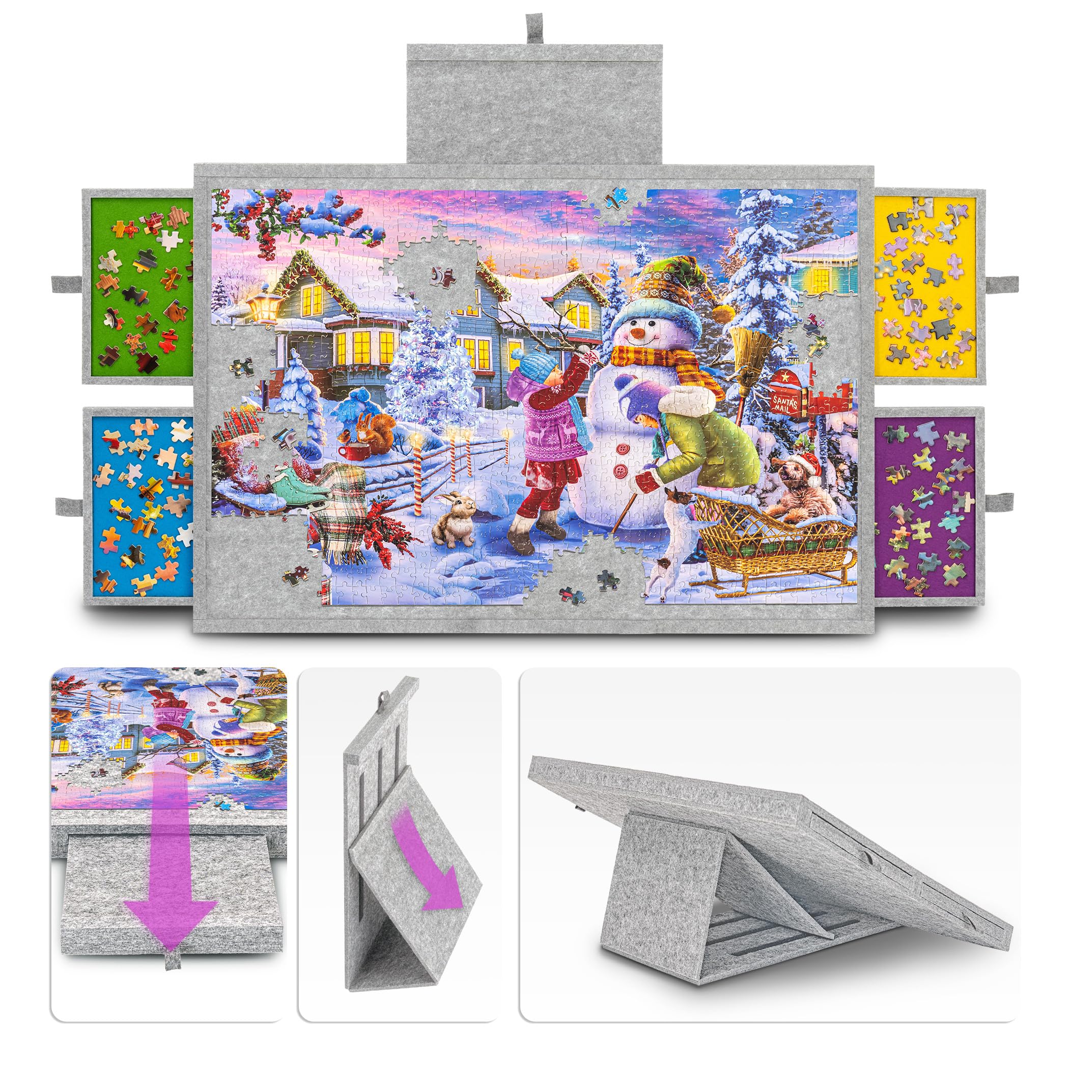 Tektalk Portable Jigsaw Puzzle Table with Integrated Adjustable Stand/Bracket and Removable Cover, 3-Tilting-Angle Super Lightweight Felt Puzzle Plateau Board, for Up to 1000 Pieces - Light Gray — image 1