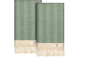 EPHESUS TOWELS Hand Towels - Set of 2 | 18" x 30" - Decorative Turkish Hand Towel for Bathroom, Kitchen, Guest, Face, Hair, Tea, Dishcloth (Herringbone, Apple Green)