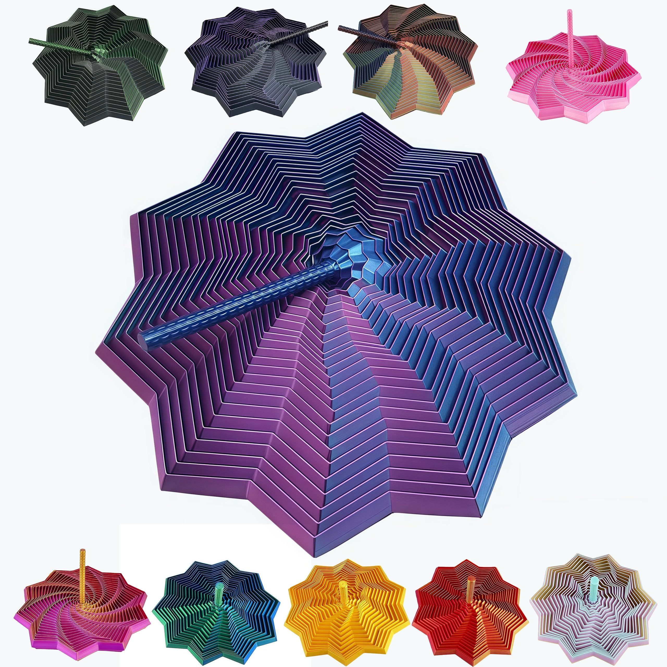 Photo 1 of 3D Printed Expanded Sensory Fidget Star - 2025 Sensory Fidget Star with Handle, Multi-Colored Whirling Spiral 3D Fidget Toy, Multiple Ways to Play for Adult Relieving Stress (Laser Purple,6.7in)