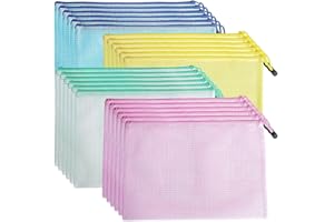 DUOFIRE 24PCS A4 Zipper Pouch Mesh Zipper Bags Plastic Document Holder Pouch Colored for Office School Supplies