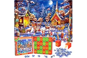 PUZPIICE Advent Calendar 2024 Jigsaw Puzzle -1008 Pieces Christmas Jigsaw Puzzle Countdown Calendar for Home Decoration-24 Parts Family Game Puzzle for Kids Adults