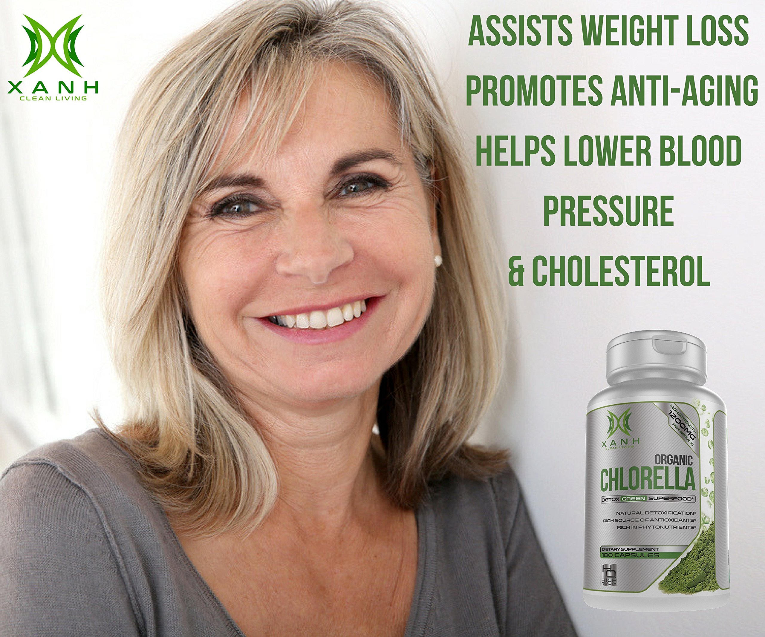 Xanh Organic Chlorella Tablets with Growth Factor 1200mg Green