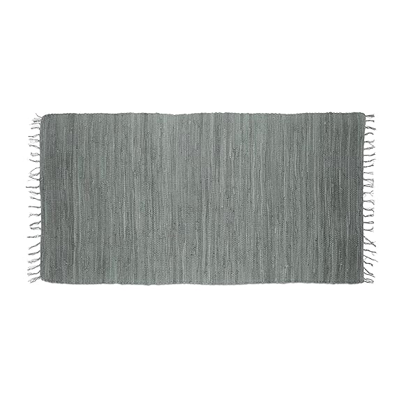 Relaxdays Flickenteppich grau 70 x 140 cm mit Fransen 100 % Baumwolle, einfarbig, Fleckerlteppich, anthrazit