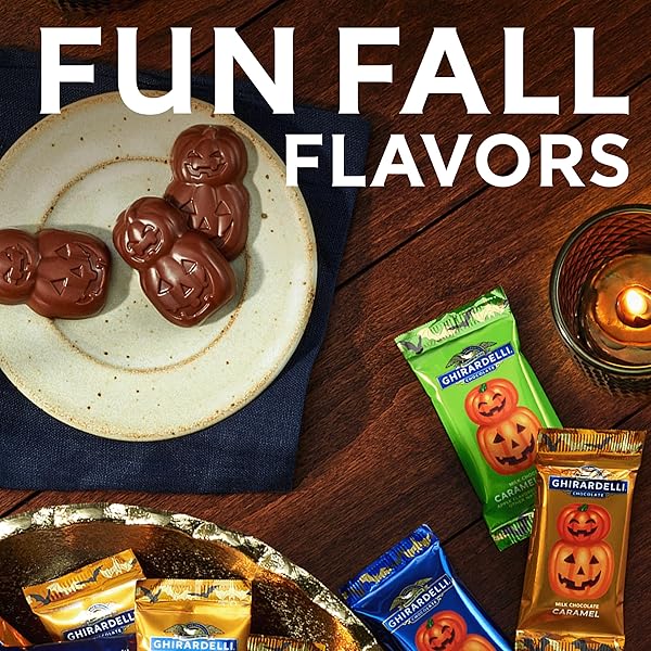 GHIRARDELLI JACK O’ LANTERNS CHOCOLATE ASSORTMENT, 4.1 OZ BAG – HALLOWEEN CHOCOLATE VARIETY PACK WITH MILK & DARK CHOCOLATE CANDY