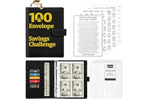 Iqihoo 100 Envelopes Money Saving Challenge, 100 Envelopes Challenge Binder, Envelope Savings Challenge Book, Savings Challenges Book with Envelopes & Challenge Tracker to Save $5,050, Black