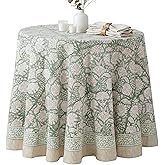ATOSII Jade 100% Cotton Boho Round Tablecloth, Block Print Floral Table Cloth Linen for Dining, Parties, Weddings, Outdoors I Table Decor 72" Inches Diameter I