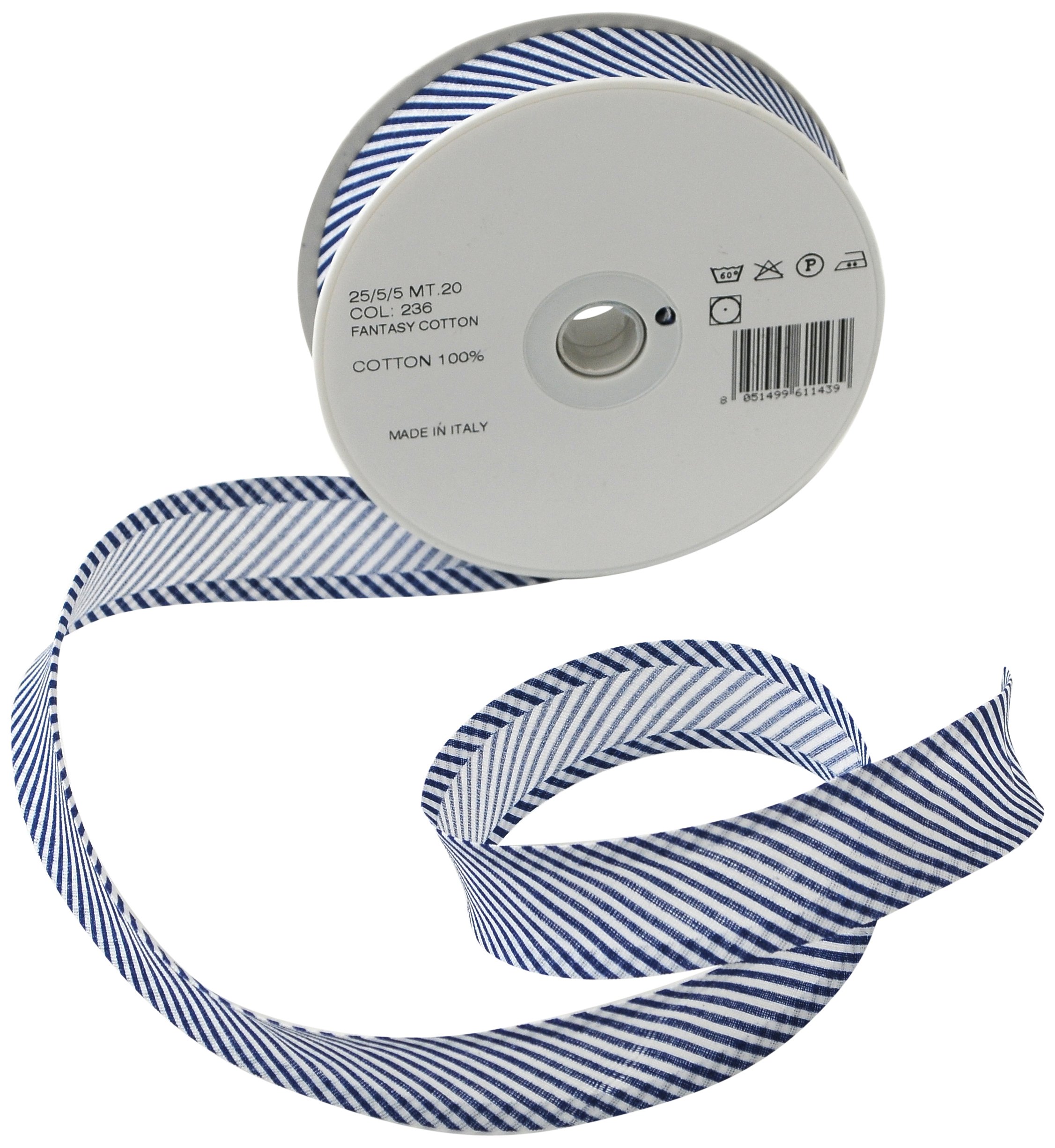 Inastri 25/5/ 5 mm Cotton Bias Binding in Blue Striped White 236