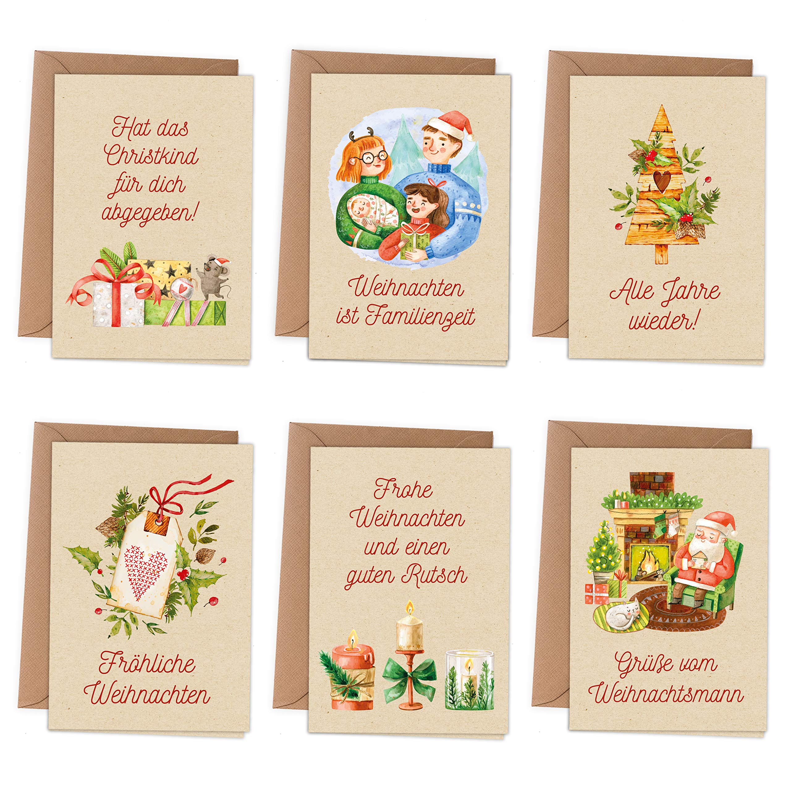 Christmas cards | 6 Christmas greeting cards as folding card including envelope for Advent season – greetings to the family – stylish design at Christmas time – motif wrapping paper – Christmas