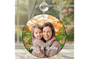Personalized Stained Glass Windows Hanging, Mom Picture Suncatcher Ornament, Custom Mothers Day Photo Gift for Mom, Birthday 