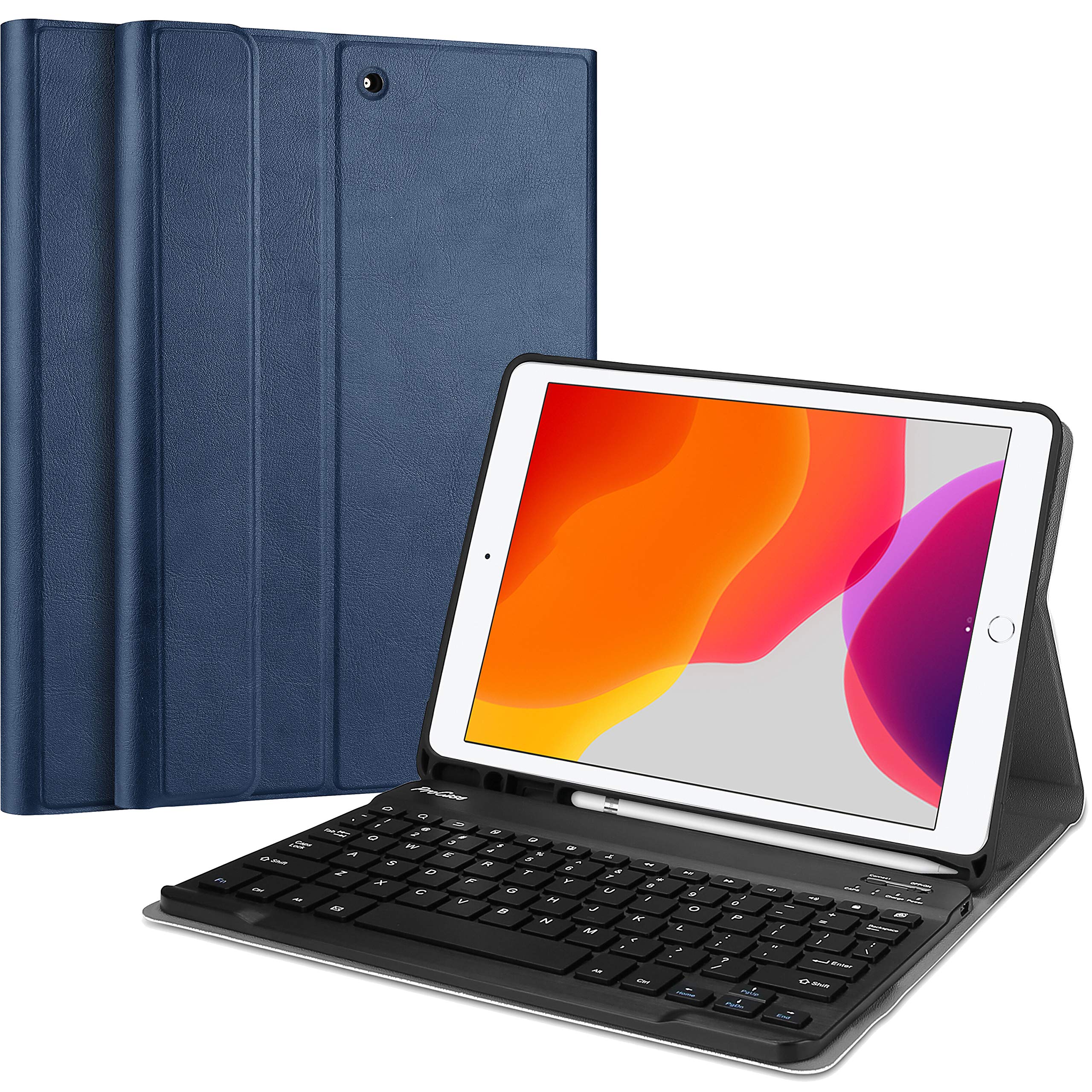 ProCase US-English Keyboard Case for iPad 10.2 Inch 2021 9th /2020 8th /2019 7th Gen, Lightweight Smart Cover with Magnetically Detachable Keyboard - Navy