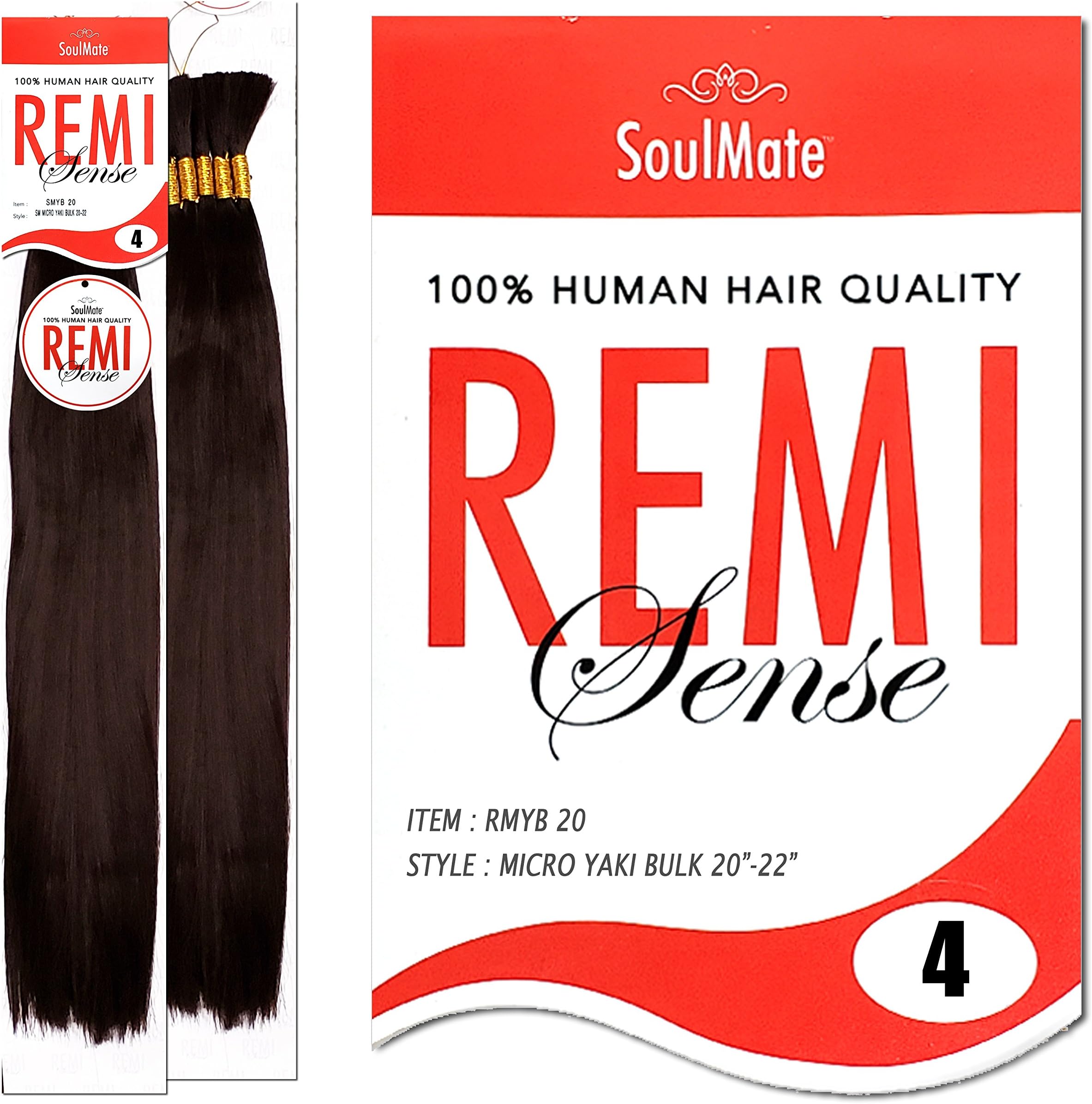 [2PACKS DEAL] SOULMATE REMI SENSE Human Hair Blend Micro Braid Yaki Bulk 20"-22" - RMYB 20 (4 [Medium Brown])