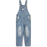 KIDSCOOL SPACE Girls Ripped Denim Overall Pants,Simple Desgin Jeans Dungarees